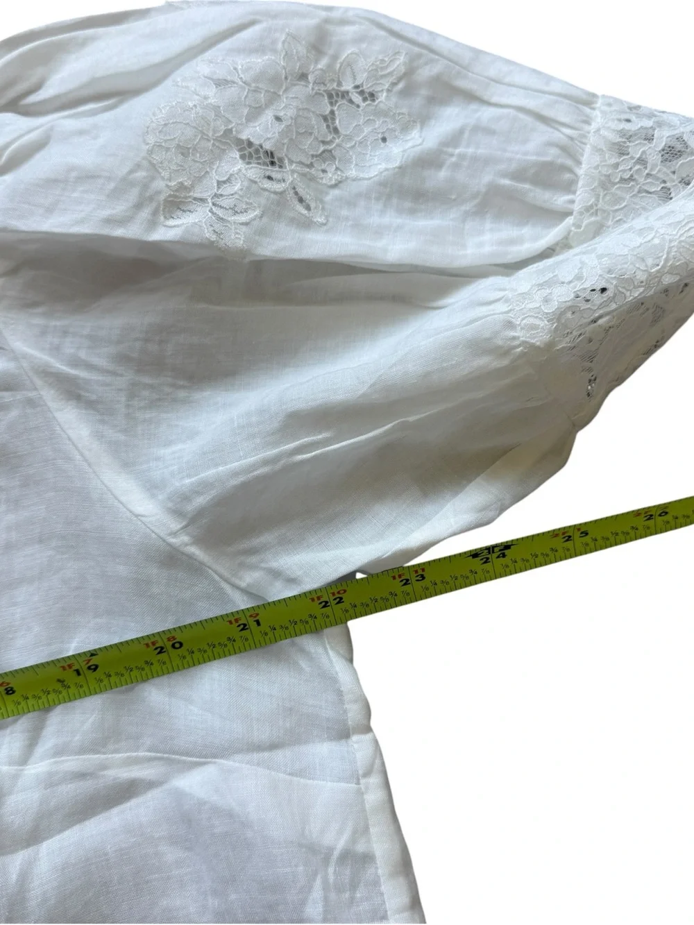 DÔEN Idella Top Salt White Lace Ramie Puff Sleeve Romantic Blouse L Cottagecore